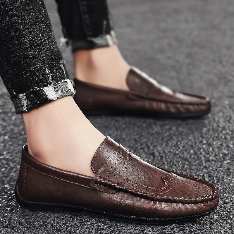 

Мужские офисные лоферы, кожаная повседневная обувь без шнуровки, деловая обувь, дышащие мокасины, обувь для вождения для мужчин