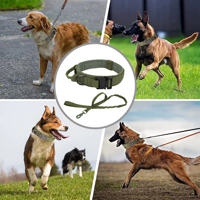 Dog Collar and Leash Set Tactical Style Military Adjustable German Shepard K9 for Large Dogs Walking Training Pet Accessories