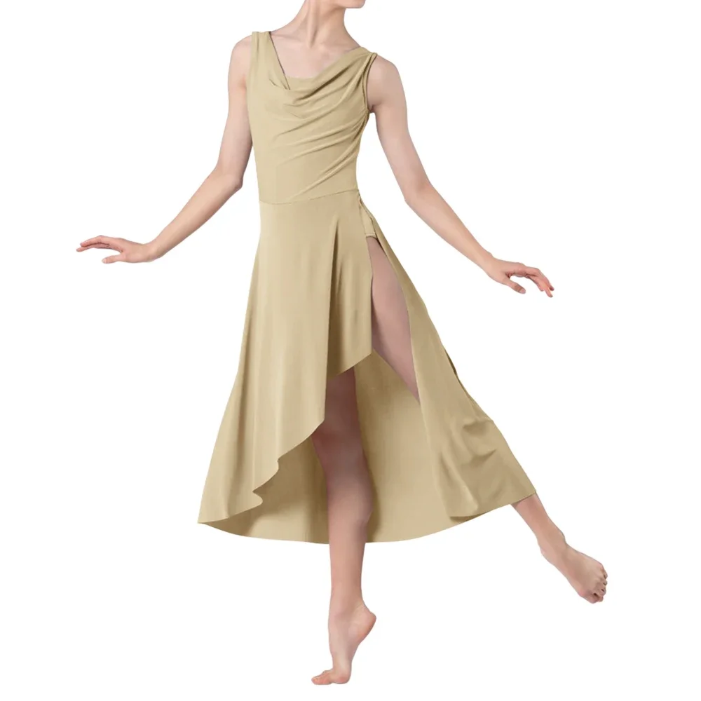 Modern Ballet Long Dress for Women Sleeveless Asymmetrical Skirt Hem Lyrical Ballerina dance Dress Stage performance costume