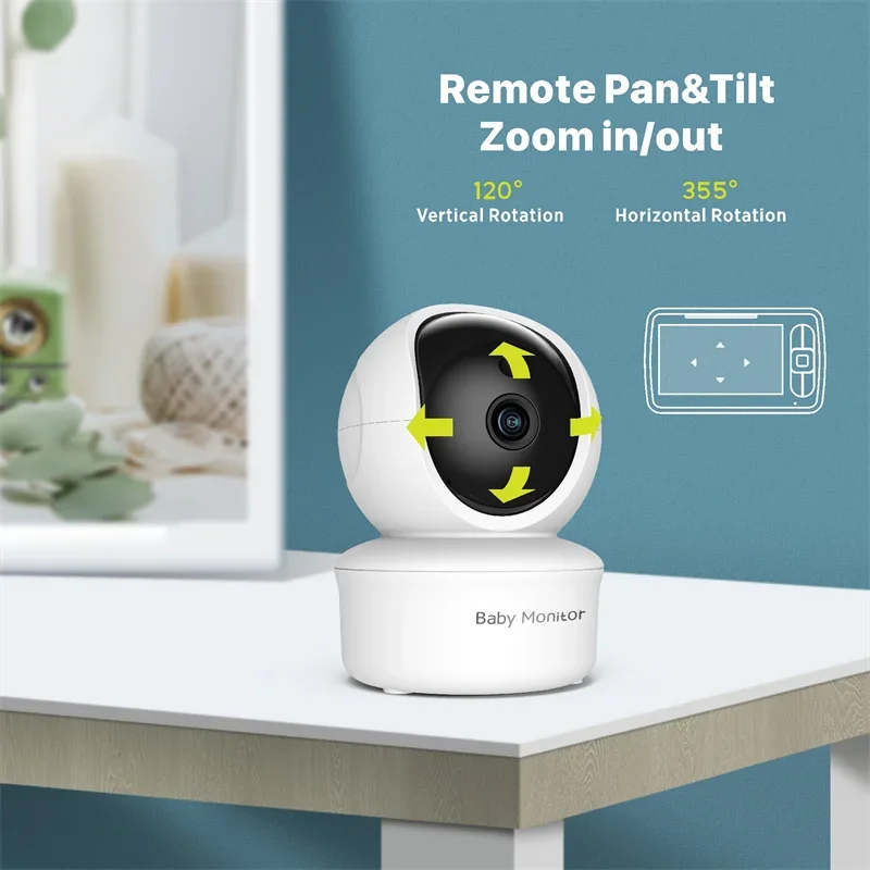 Babystar monitor de bebê de vídeo de 5 polegadas com câmera remota Pan-Tilt-Zoom e áudio. Conversa bidirecional Modo VOX Canções de ninar BabyPhone