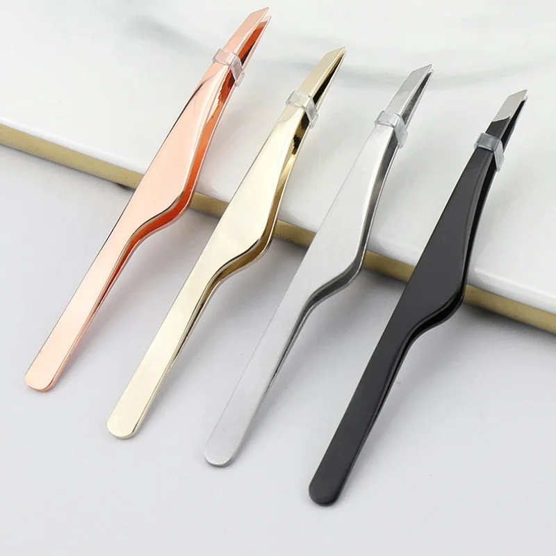 

New Black Eyebrow Tweezers Stainless Steel Slant Tip Hair Removal Makeup Tool Kit Eyelashes Extension Double Eyelid Application