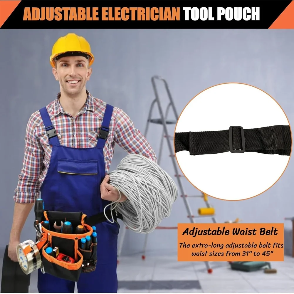 1 Piece Multifunctional Tool Belt Pouch Adjustable Waist Bag With Multiple Pockets For Electrician Carpenter Work Organizer