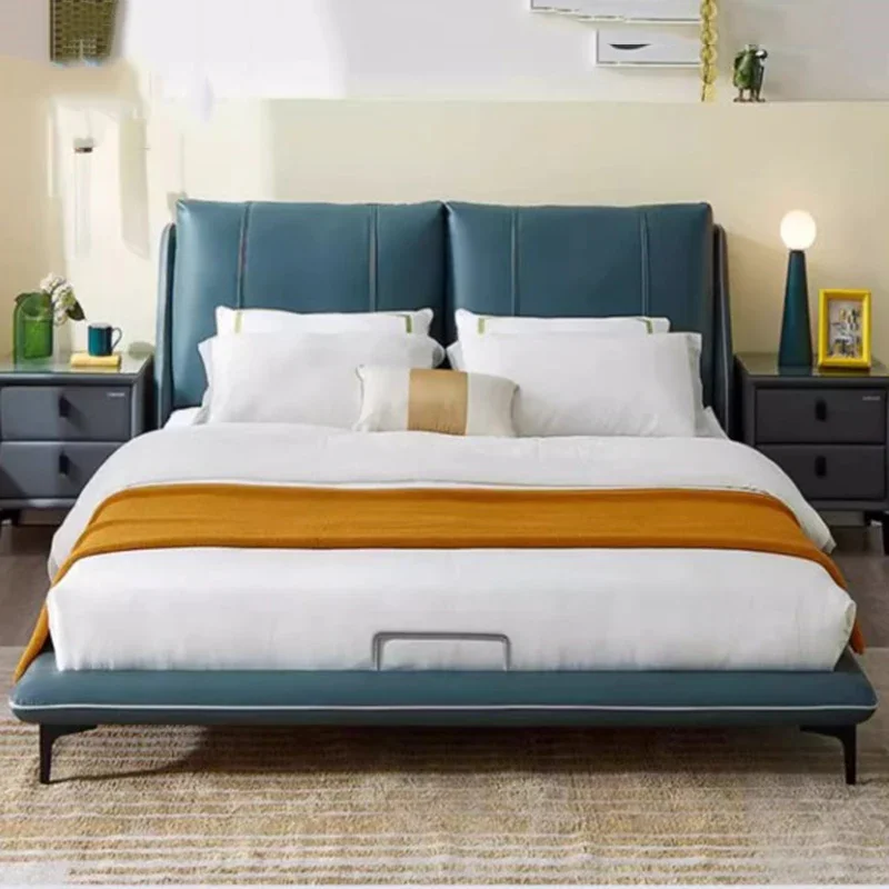 

Waterproof Soft Double Bed Frame Kawaii Elastic European Modern Twin Bed Upholstered Leather Wooden Camas De Casal Furniture