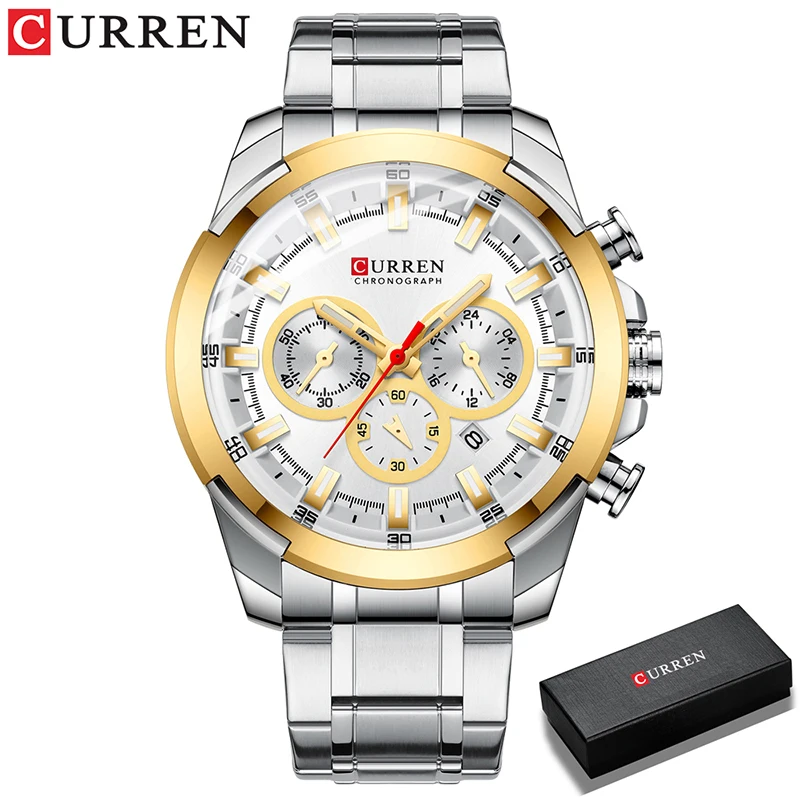 

Fashion Curren Brand Sports Unique Design Stainless Steel Automatic Date Chronograph Men's Casual Quartz Watch Relogio Masculino