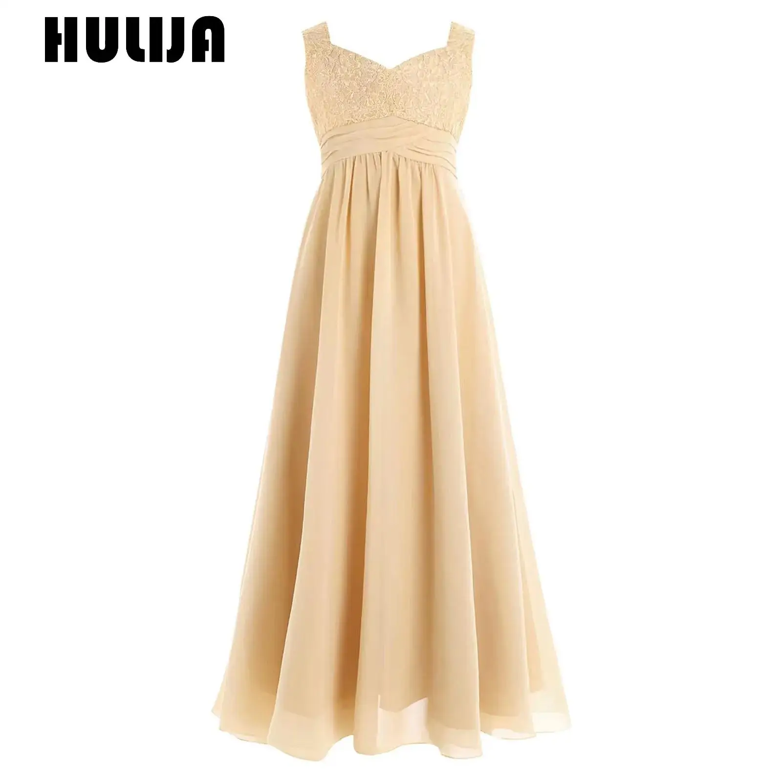 Childrens Princess Evening Wedding Ceremony Sleeveless Bridesmaid Dress Flower Girls Lace Bodice High Waist Formal Party Gown