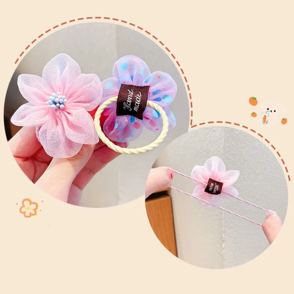 10Pcs/Set Colorful Baby Girl Hair Bands Sweet Mesh Flower Kids Hair Accessories Ponytail Holder Elastic Hair Ties