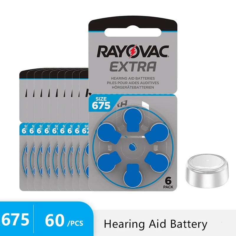 

60Pcs Hearing Aid Batteries Size 675 A675 675a PR44 DA675 E675 Rayovac Extra Zinc Air Button Battery For Ear Digital Hearing Aid