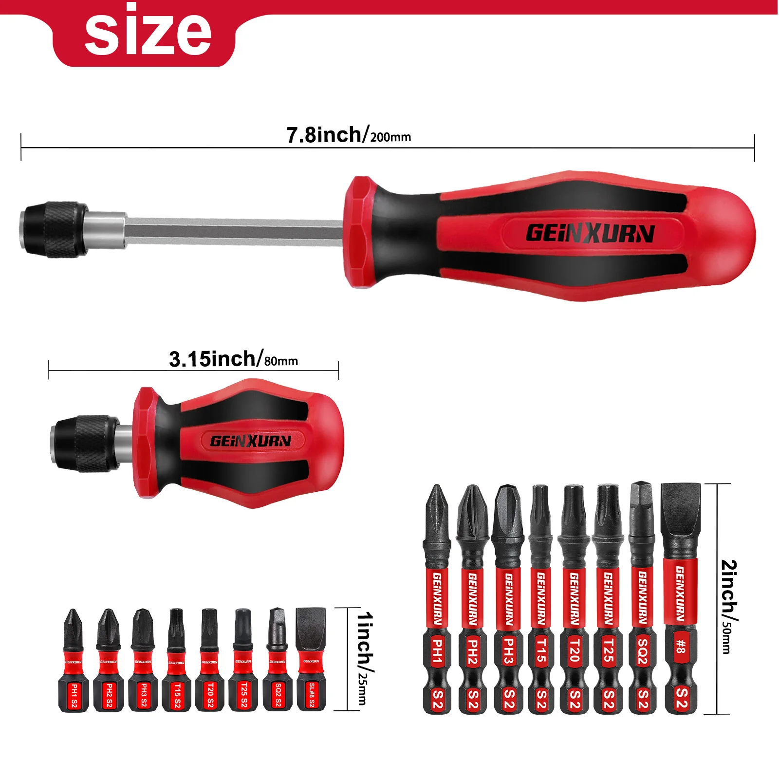 Geinxurn Magnetic Changeable Head Manual Screwdriver Set Include Screwdriver bit handle set and Screwdriver Bits