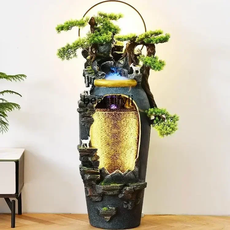 LXNew Chinese-style alpine flowing water makes money ornaments come and go, living room office clubSSS