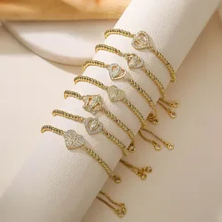 HECHENG,18K Gold-Plated Zirconia 7 Styles Heart Shaped Madonna Pendant Adjustable Easy Bead Clasp Bracelet Unisex Jewellery