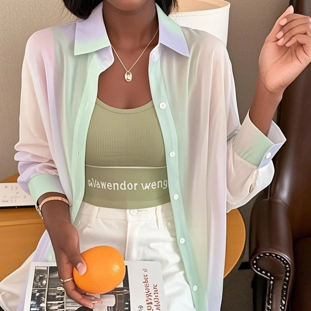 قميص وبلوزات بأكمام طويلة متدرجة غير منتظمة بألوان قوس قزح رفيعة للنساء ملابس فضفاضة وردية غير رسمية على الموضة