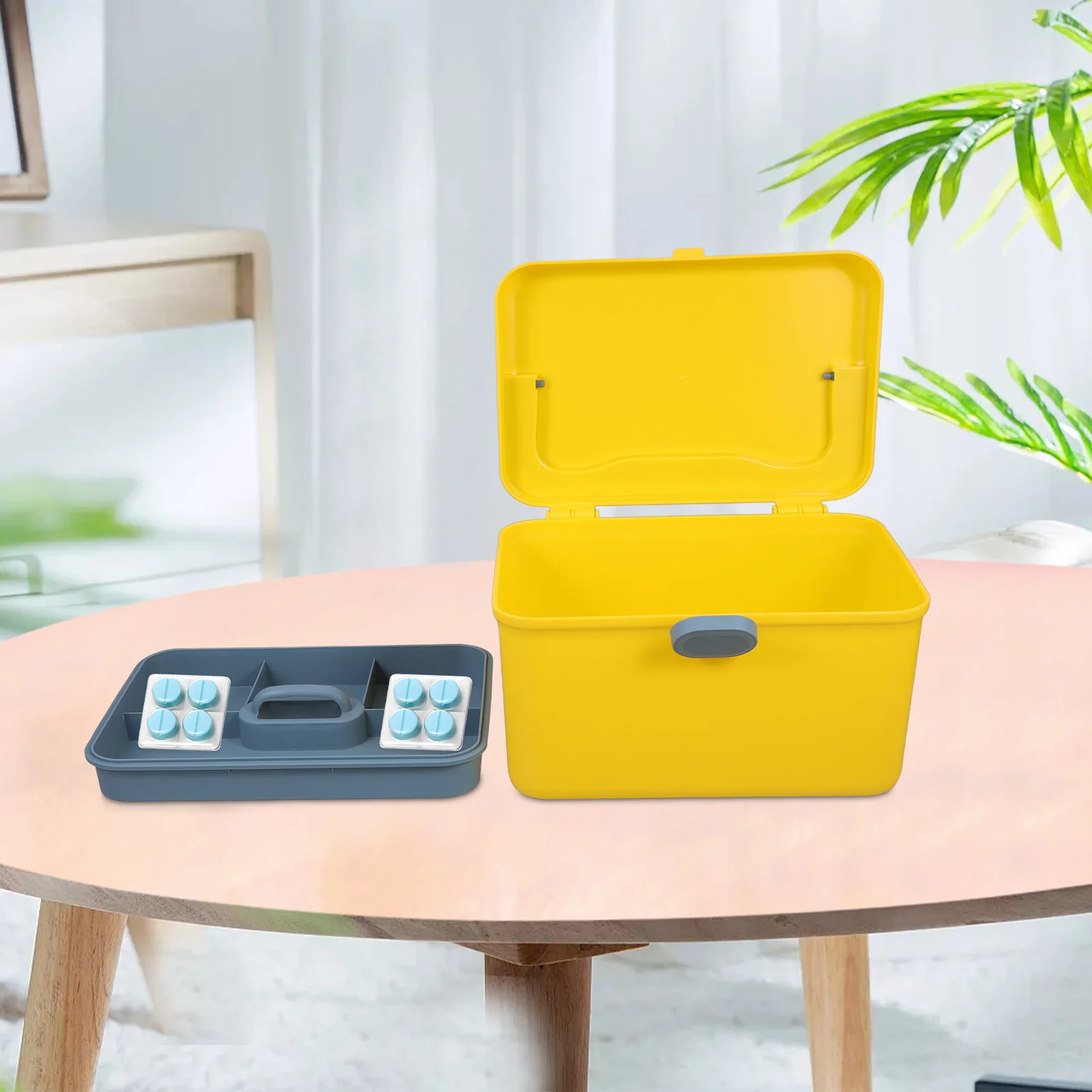 

Large Capacity Medical Storage Box Yellow Plastic Handle Multi-Layer Organizer Emergency Medicine Case Travel Tote