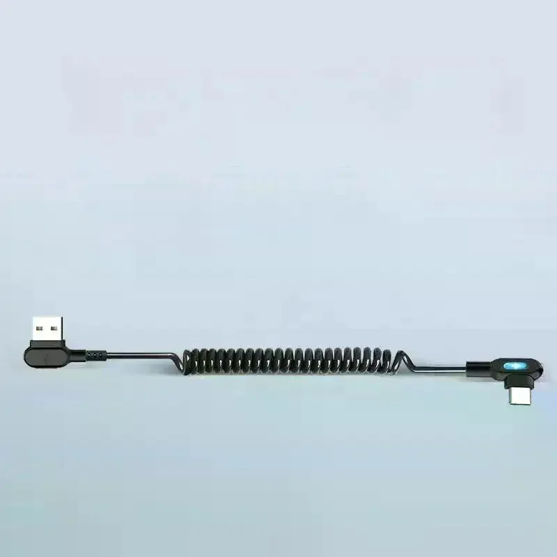 1Pcs 90° Elbow Car USB C To Type C Fast Charging Cable 6A Short Spring Data Cable For Phone Xiaomi Charger Wire Cord