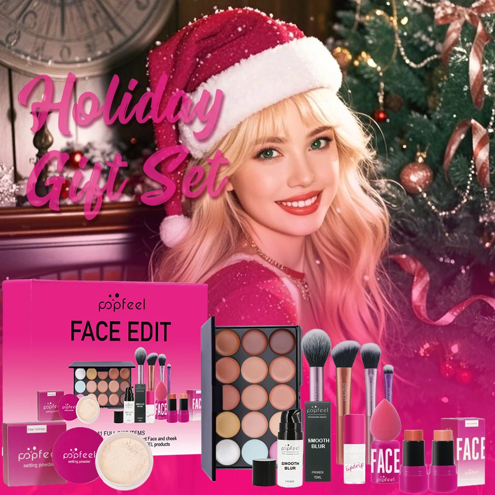 POPFEEL Natal tudo em um kit de maquiagem sombra em pó lipgloss lipoil, presente de dia dos namorados para meninas e mulheres