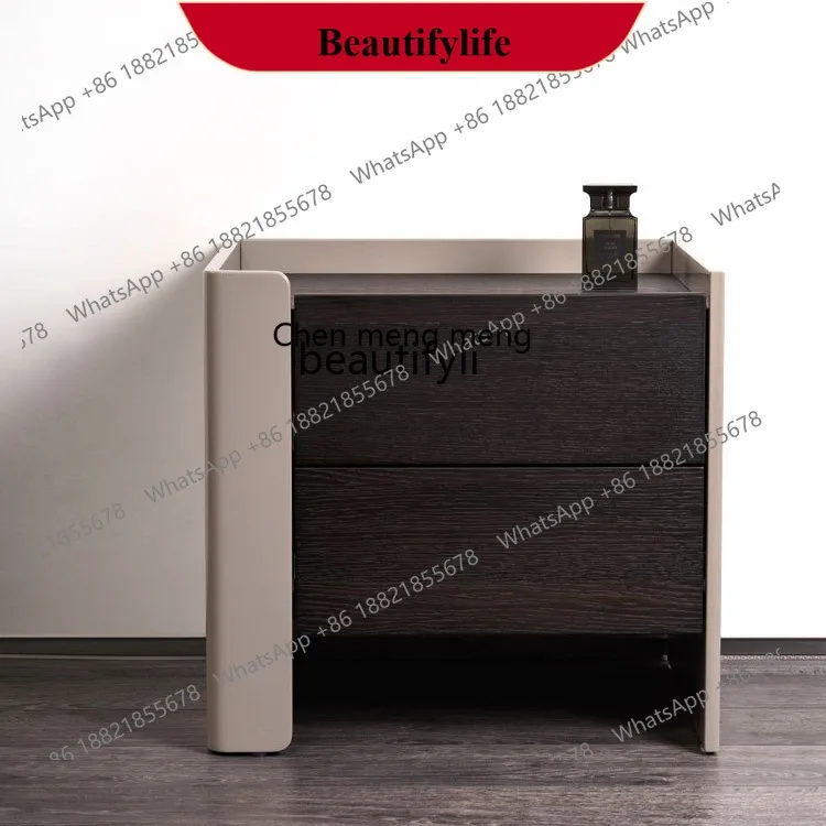 

D178 Italian Minimalist Smoky Color Bedside Table Simple Modern Lacquer Bedside Cabinet Creative Bedroom Storage Side Cabinet