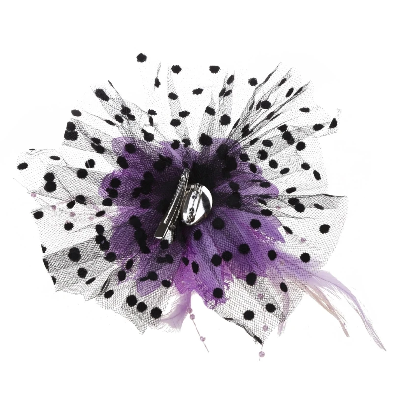 Hair Accessories Fashion Sexy Women Mesh Fascinator Cocktail Tea Party Hat Wedding Church Hair Clip with Feather Flower