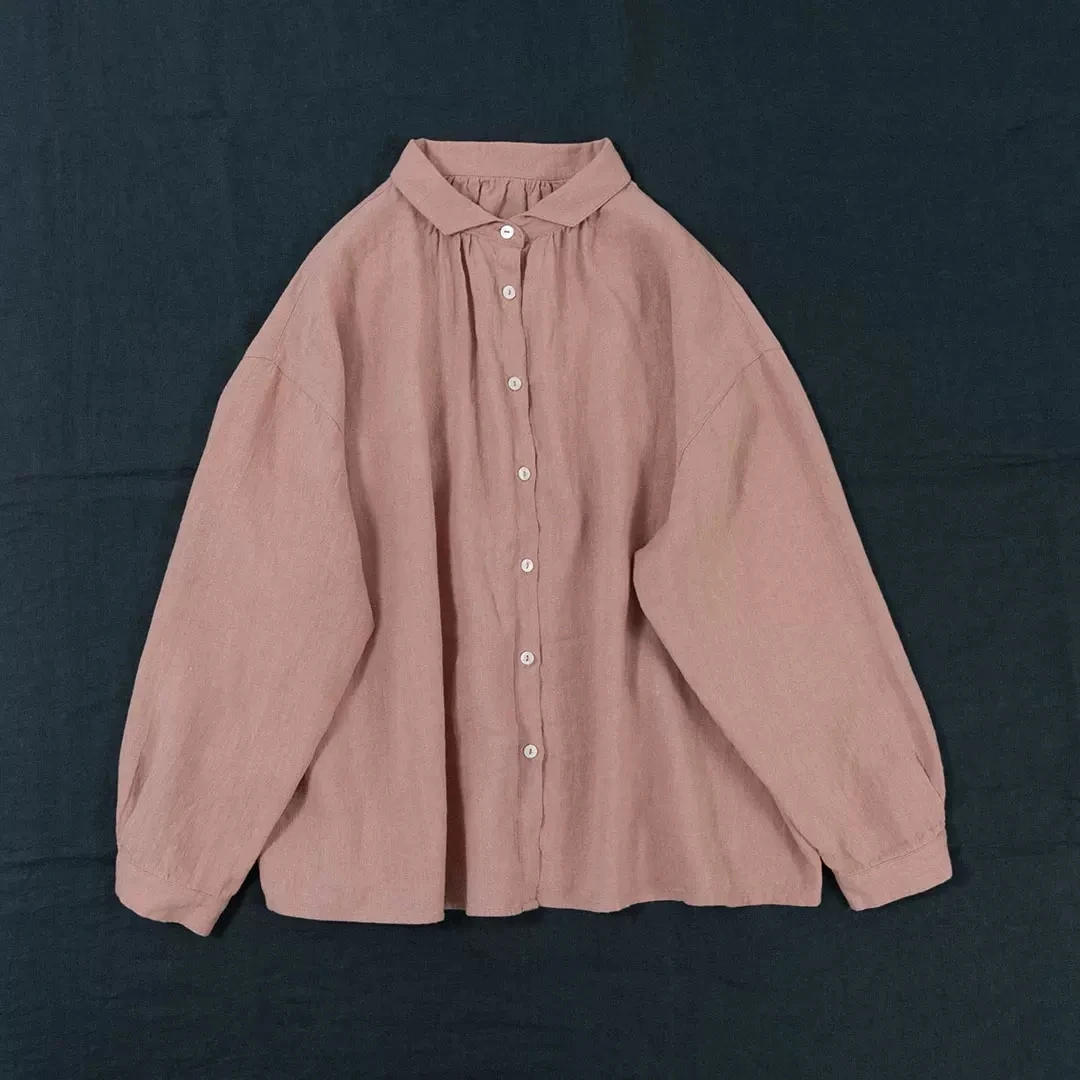 142cm Bust Spring Summer Women All-match Loose Plus Size Comfortable Natural Fabric Water Washed Linen Shirts/Blouses