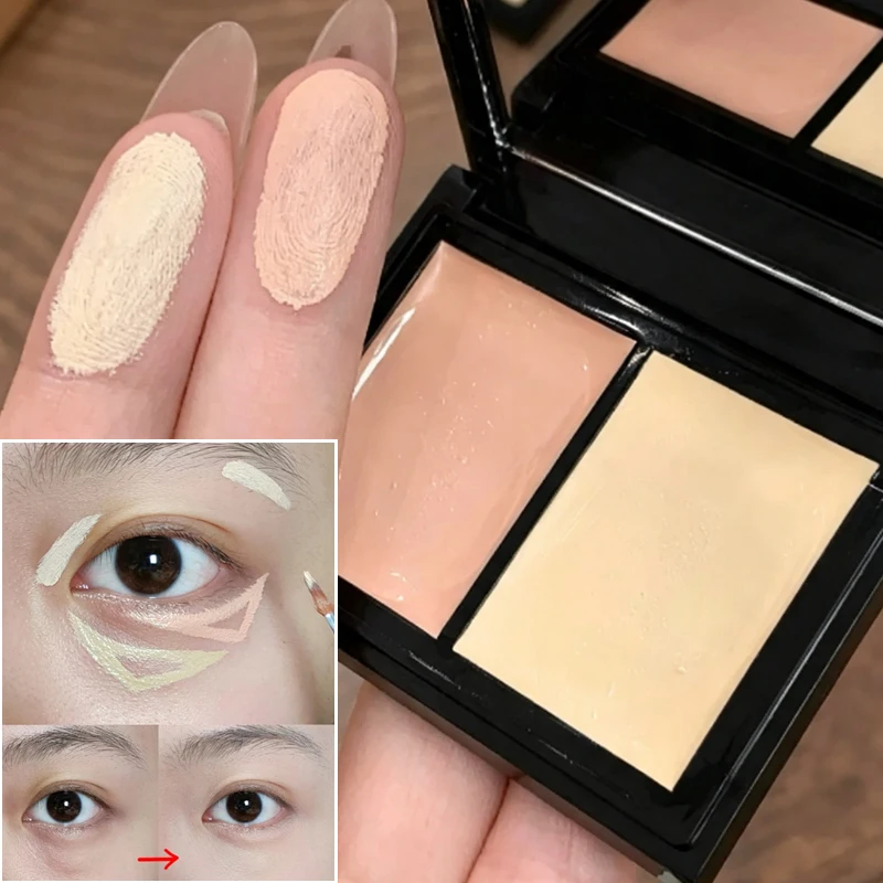 Two-color Concealer Palette Covers Eyes Dark Circles Spots Pimples Black Groove Lasting Moisturizing Brighten Concealer Makeup