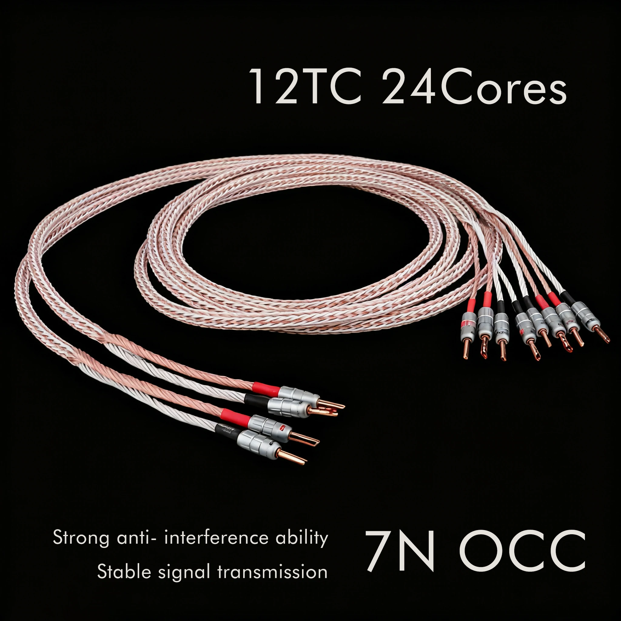 

OCC Silver Plated 12TC Speaker Cable 24cores 2 Banana Plug to 2 Banana Jack Biwire
