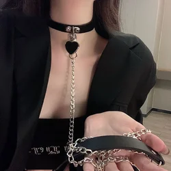 Gothic Harness Women Collar Chain Choker Sexy PU Leather Chain Pendant Collar Choker Necklace Cosplay Accessories For Couples