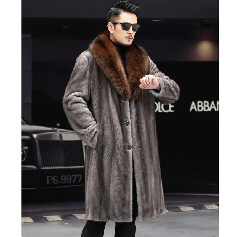 2025 New Fashion Men Jacket Grey Imitation Mink Fur Outerwear Men's Winter Coat  White Super Warm Casual Long Parkas