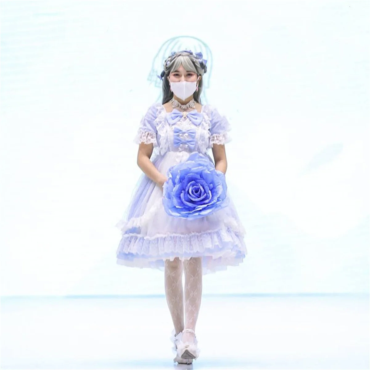 French Romantic Sweet Style Cosplay Lolita Op Elegant Girl Tea Party Fairy Tale Fantasy Star Mesh Lace Ruffled Puff Sleeve Dress