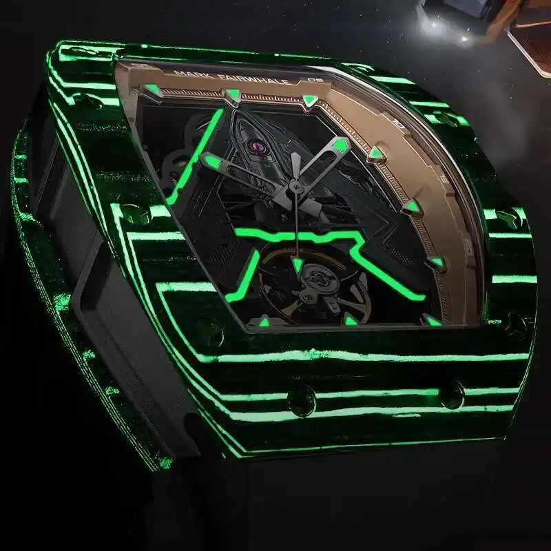 Mark Fairwhale Fashionable Men's Watches Fighter Jet Wine Barrel Rubber Strap Waterproof Tourbillon Mechanical Watch For Men