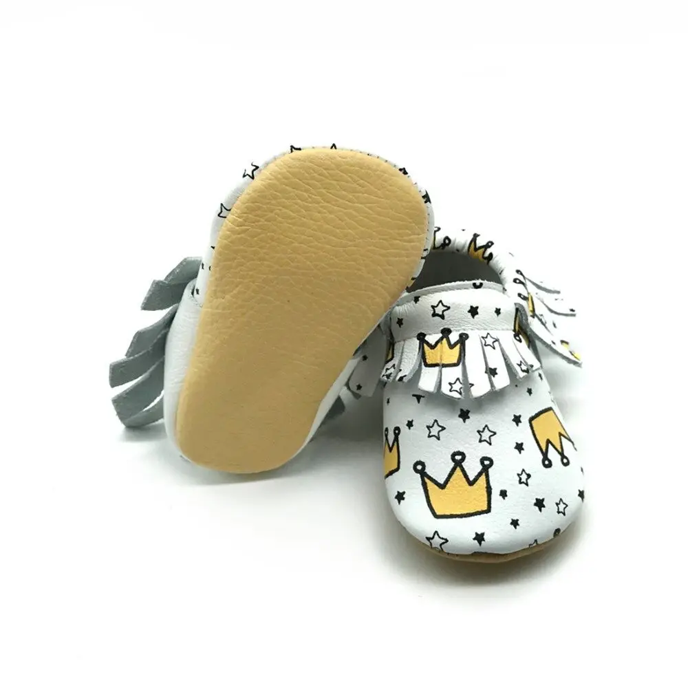 Baby Shoes Printing Design Animal Baby Crawling Slippers Soft Leather Moccasins For Boys Girls First Walker Fringe Booties