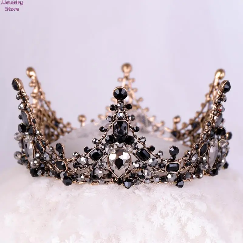 Vintage Black Crowns Crystal Rhinestone Tiara Queen Princess Crown Wedding Hair Jewelry Accessories Girls Hair Ornaments 3 Style