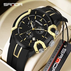SANDA Brand New 9017 Fashionable Men's Multifunctional Three Eye Six pin Cool Waterproof Calendar Men's Quartz Watch 2025