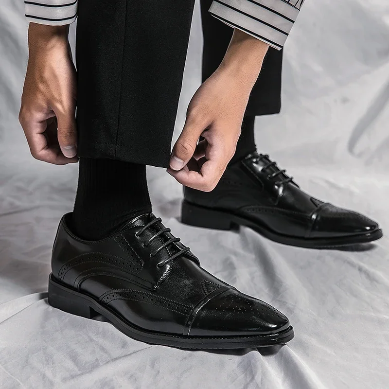 Luxury British Brogue Leather Shoes Men Fashion Party High Quality Casual Men Shoes Driving Classic Slip on Dress Office Lacing image 5
