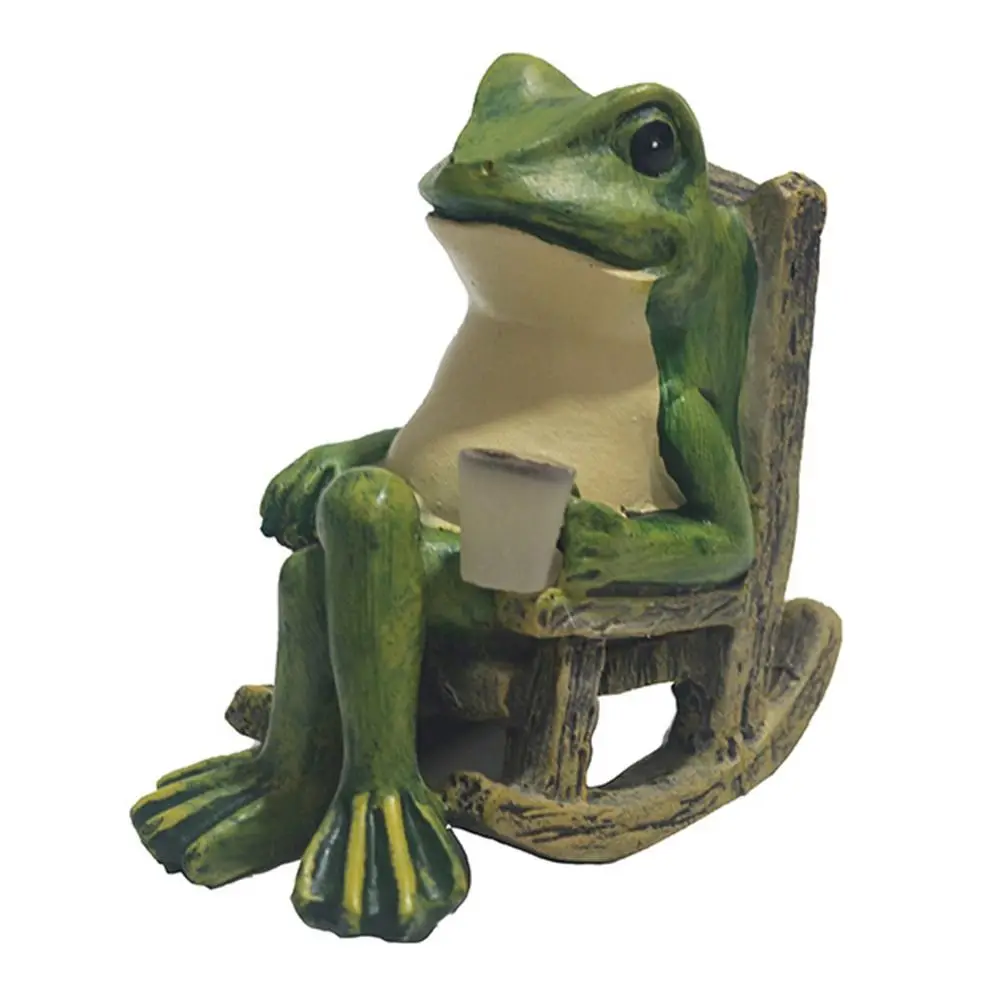 Waterproof Solar Powered Frog Night Light Creative Rustic Style Rocking Chair Frog Figurine Lamp Cute Cartoon Ornament