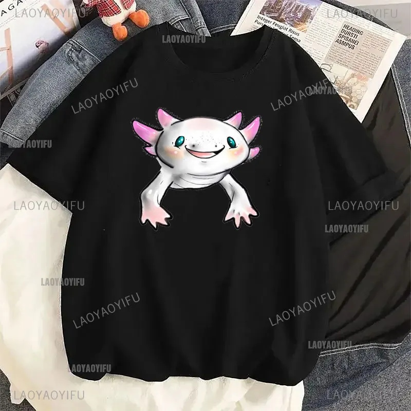 Ajolote Axolotl Women Cotton T Shirt Summer Japanese Graphic Tshirt Anime Graphic Print Men's Clothing Designer Y2k Clothes