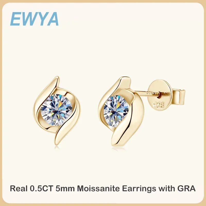Ewya ต่างหูเพชรโมอิส0.5CT สีรูปตัว D ที่ได้รับการรับรองของแท้ระดับพรีเมียมสำหรับเด็กผู้หญิงต่างหูเพชรสเตอริง S925ผู้หญิงตุ้มหู