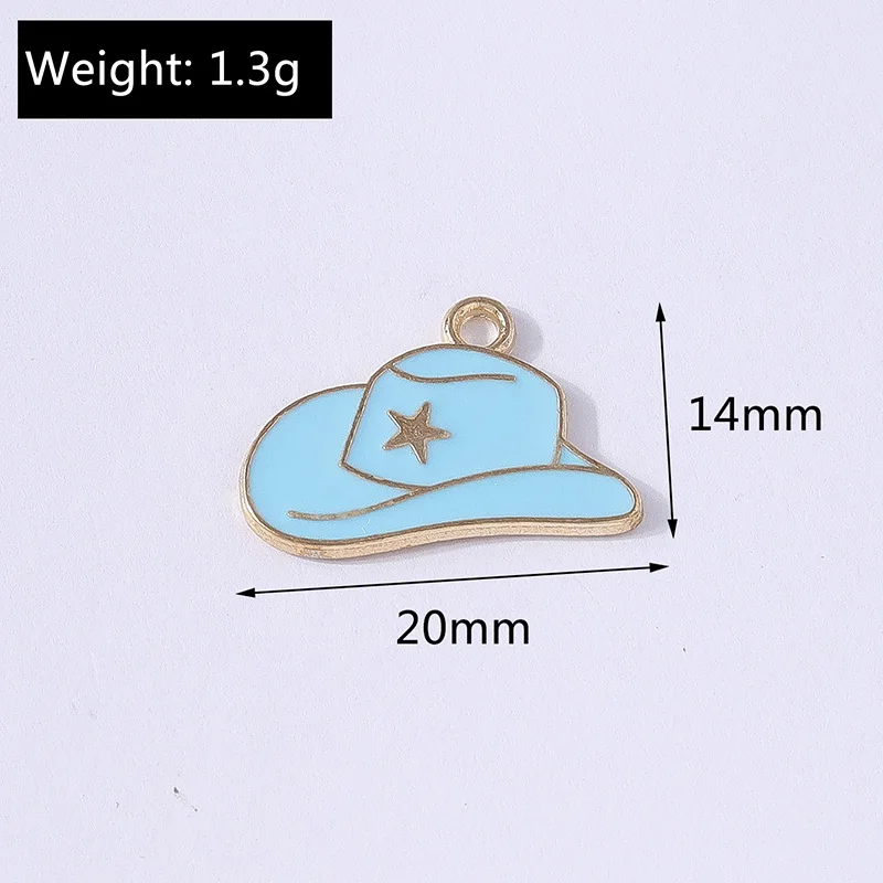 10 Stück 20x14mm Niedliche Emaille-Cowboyhut-Anhänger für Schmuckherstellung, Ohrhänger, Halsketten, Armbänder, DIY-Bastelzubehör – Detail 1