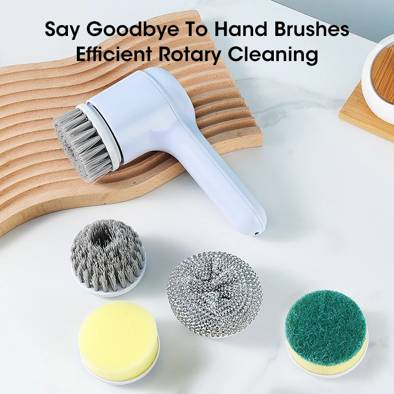 Electric Rotary Scrubber Cleaning Brush USB Rechargeable with 5 Brush Head Electric Cleaning Brush for Kitchen Bathtub Scrubber