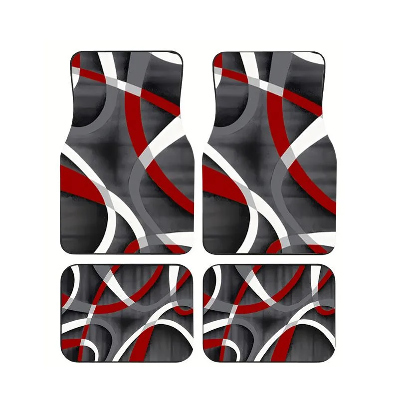 

Modern Red Black Abstract Print Car Floor Mats 4pcs Universal Anti-slip Carpets