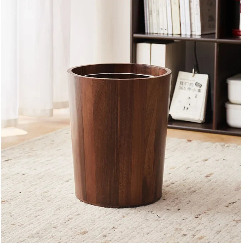 New Chinese Style Trash Can Walnut Color Paper Basket Hotel Homestay Garbage Bin Bathroom Large Capacity Garbage Container