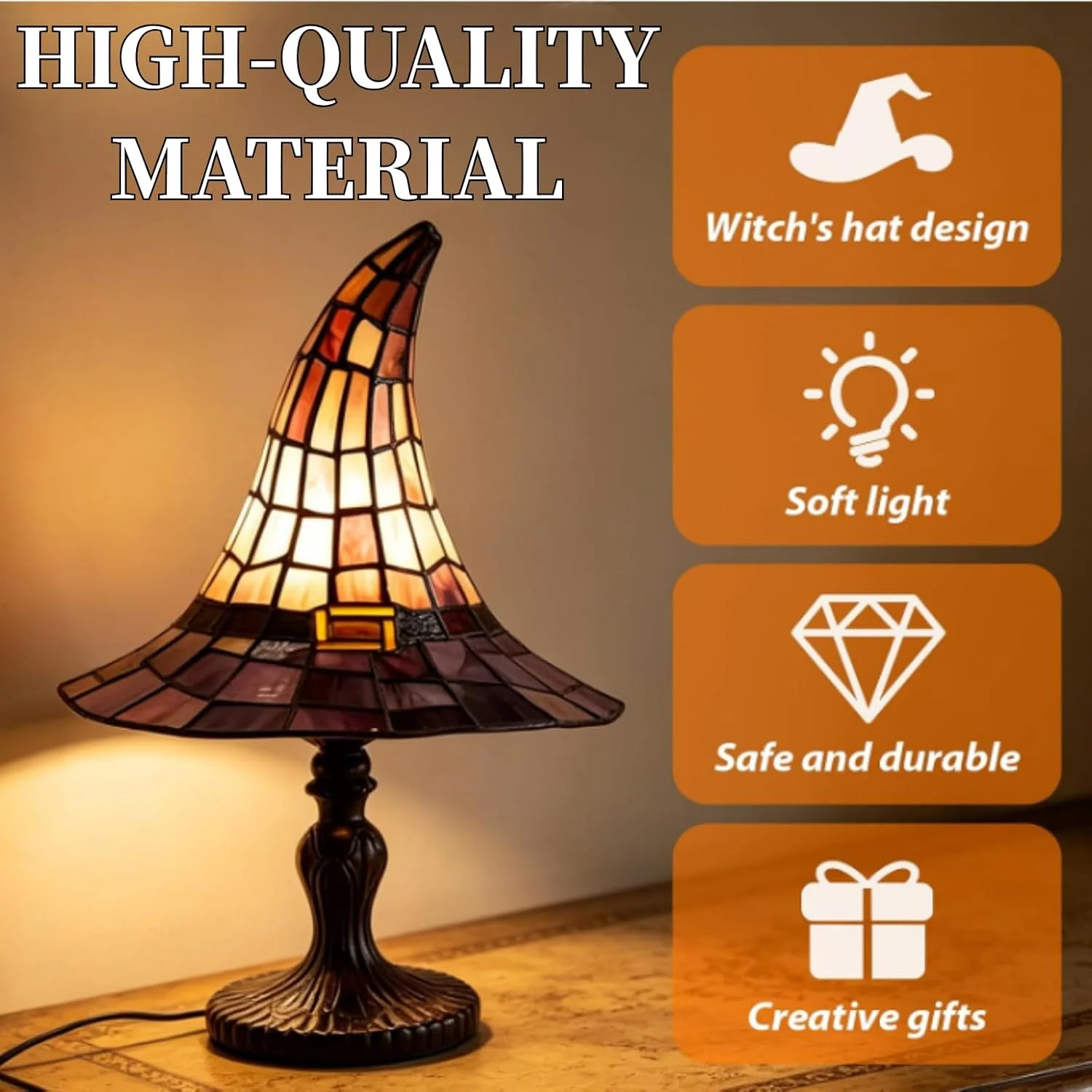 Stained Glass Witch Hat Lamp Magic LED Witch-Hat Lamp USB  Creative Table Lamp Night Light For Bedroom Room Decor Halloween