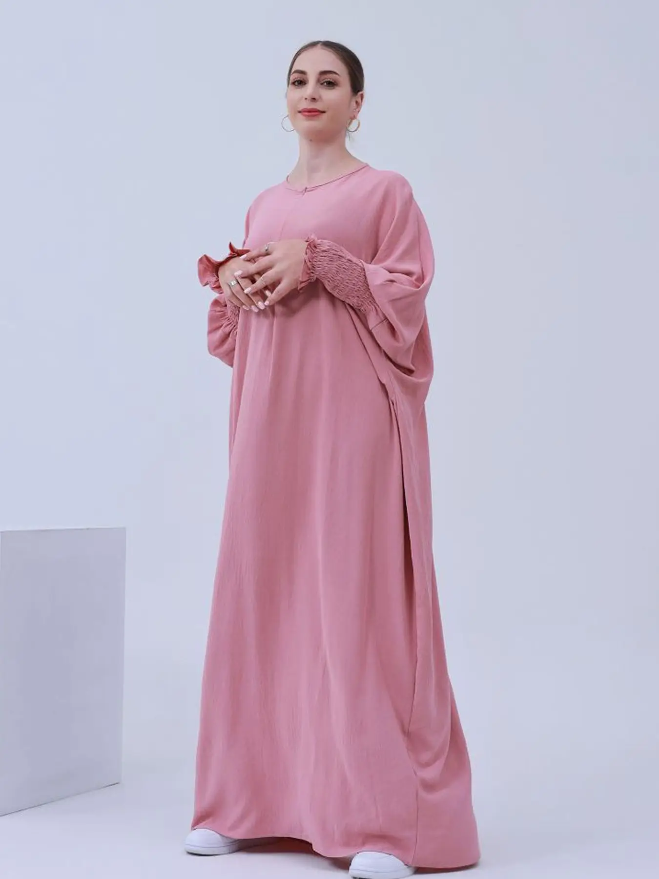 New Zip Up Djellaba Muslim Prayer Maxi Dress Dubai Full Length Elastic Sleeve Soft Abaya Dubai Turkey Muslim Islam Modesty Robe