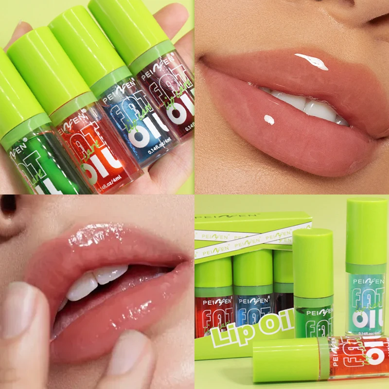 

4-цветный увлажняющий блеск для губ, светящийся масляный блеск для губ, прозрачный жидкий блеск для губ, натуральное улучшение губ, нелипкий, для женщин