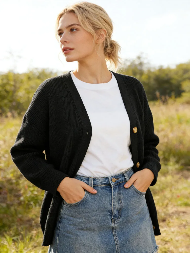 

Simple Button-Down Cardigan Solid Long-Sleeve Blouse Christmas Sweater Korean Popular Women's Clothes Outerwear New Products Top