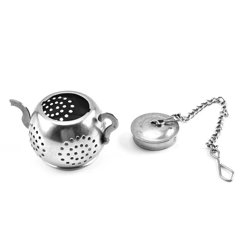 Metal Tea Strainer Teapot Shape Loose Tea Infuser Stainless Steel Leaf Tea Maker Strainer Chain Drip Tray Herbal Spice Filter