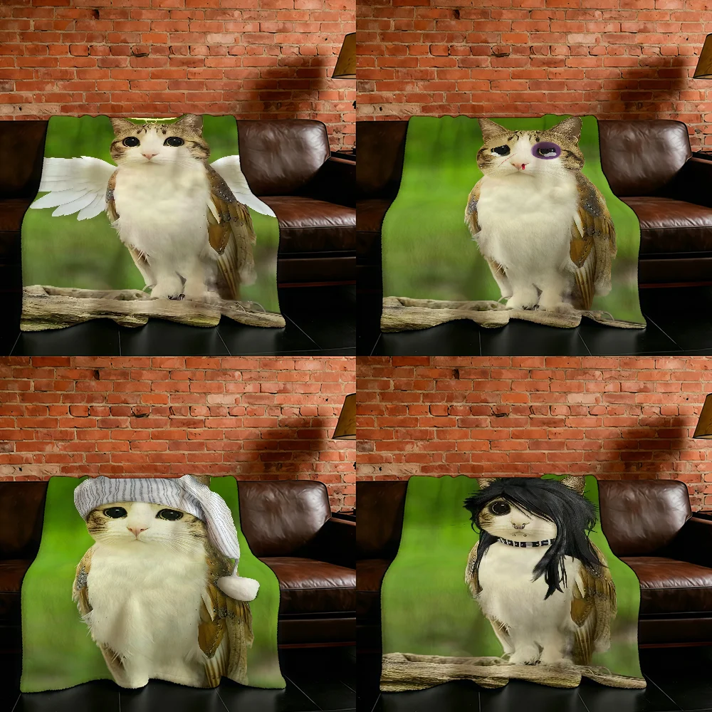 Internet Meowl Cat Owl Meme Blanket Flannel Warm Soft Throw Blanket For Room Sofa Childish Birthday Gifts