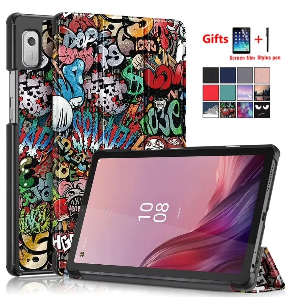 2023 Tablet Cover For Lenovo Tab M9 2023 Case TB310FU TB310XC 9.0 inch PU Leather Magnetic Tri-Fold Stand Funda Coque+Film+Pen