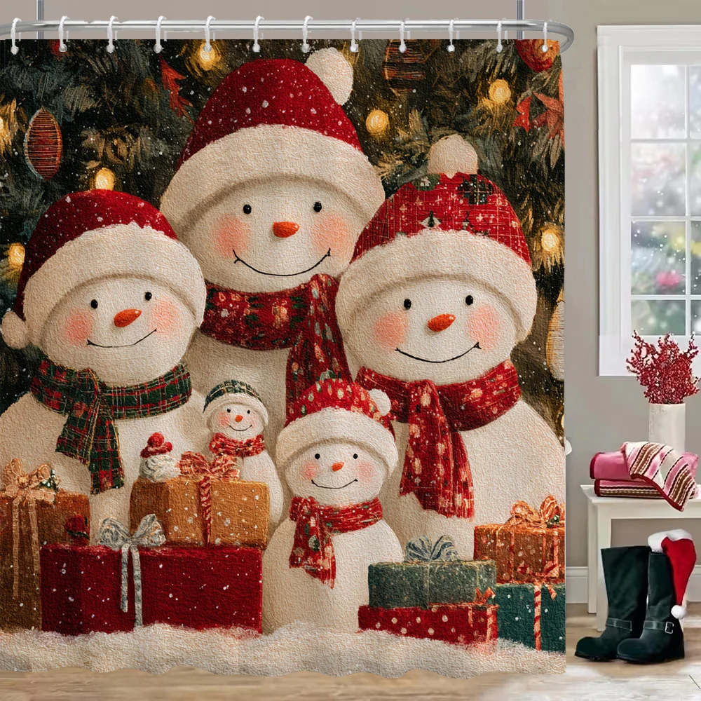 

Snowman Christmas Tree Shower Curtain Merry Christmas Gift Polyester Fabric Home Shower Curtain Bathroom Decoration with Hooks
