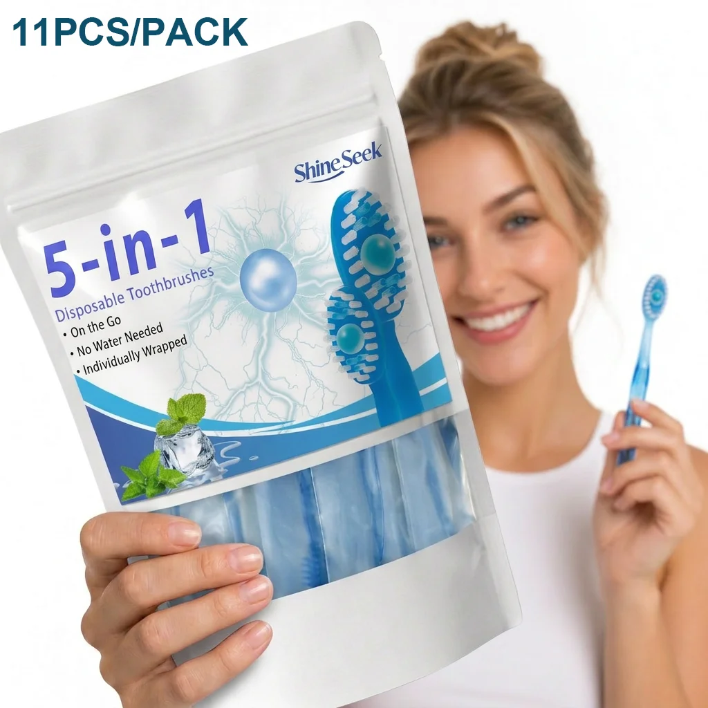 11-Piece Large Capacity Set, 5-in-1 Multifunctional Toothbrush Care Set with Mint Flavor, Includes Mint Beads + Toothbrush + Dental Floss + Interdental Cleaning Stick + Tongue Scraper, Convenient and Soft, Soft Bristle Design, Teeth and Gum Care |   Travel Essentials |   Individually Packaged |   Soft |   Mint Flavor |   Travel Toothbrushes Are the Best Choice for Smart Families!