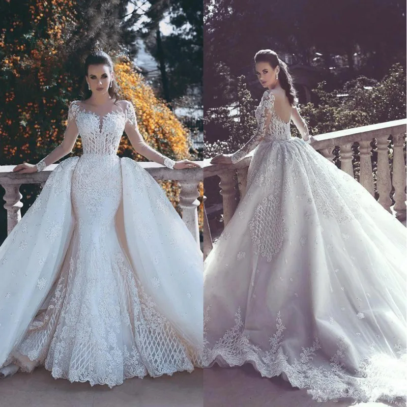 

Luxury Ball Lace Applique Wedding Dress 2021 Long Sleeve Wedding Gowns robe de mariee Boat Neck Beaded wedding dress