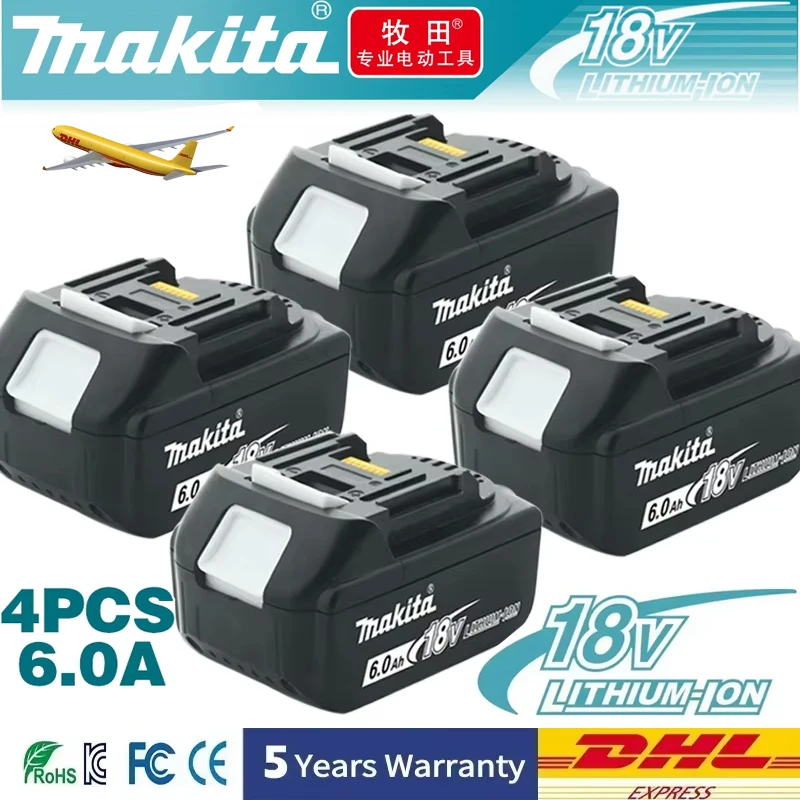 100% Original Makita Rechargeable Power Tool Battery, Replaceable LED Lithium-ion, 6.0 Ah 18V LXT BL1860B BL1860BL1850 BL1830