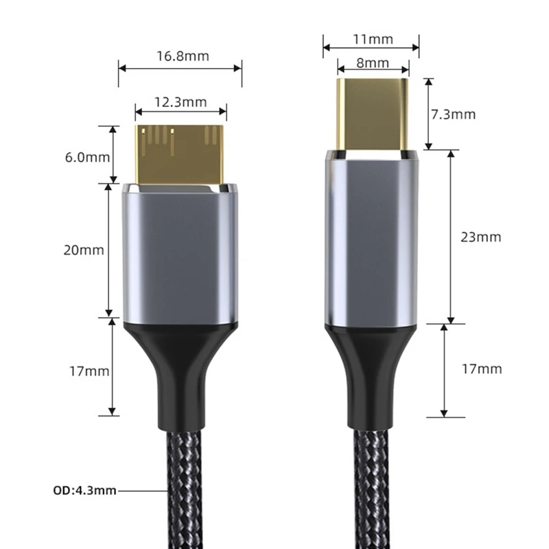 ABSJ-typec a Micro-USB 3,0 Cable 5Gbps 5A Cable de carga rápida para disco duro Cable conector Typec a Micro-B